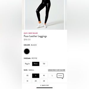 SPANX faux leather leggings. NEW! Perfect Condition! Small petite.
